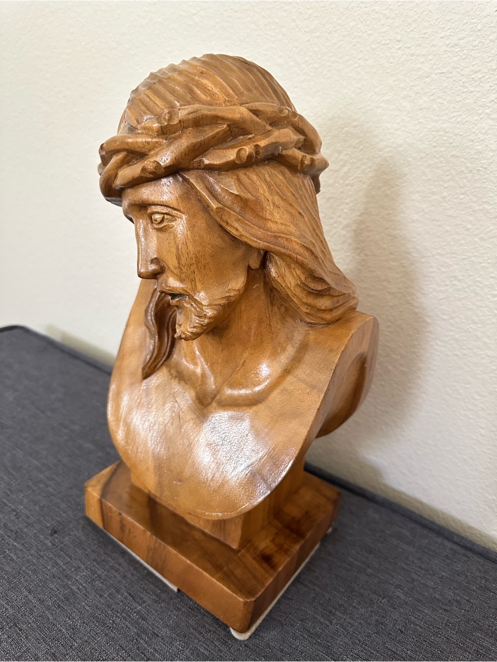 Vintage Hand Carved Head of Jesus|Olive Wood|Handmade 13” Tall |Square Base
